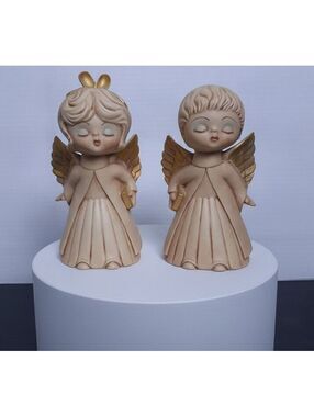 Vintage 1971 Kissing Angel Figurines Set Boy Girl Ceramic Signed Ferne Cardwell